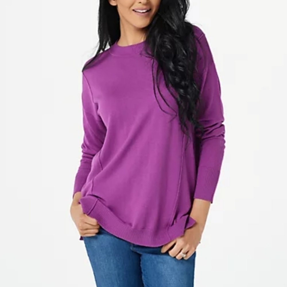 Isaac Mizrahi Crew Neck Princess Seam Sweater Wild Berry Size Small New